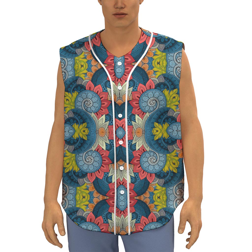 Native Tribal Bohemian Pattern Print Sleeveless Baseball Jersey
