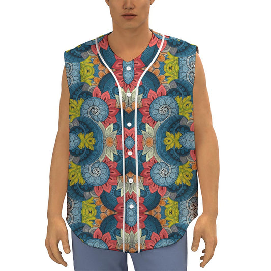 Native Tribal Bohemian Pattern Print Sleeveless Baseball Jersey