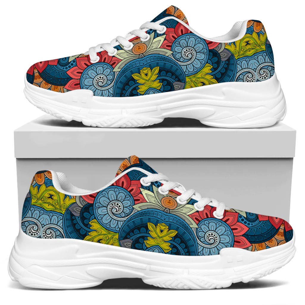 Native Tribal Bohemian Pattern Print White Chunky Shoes
