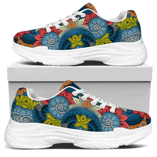 Native Tribal Bohemian Pattern Print White Chunky Shoes