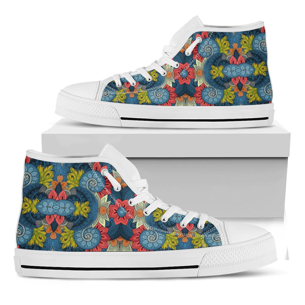 Native Tribal Bohemian Pattern Print White High Top Sneakers