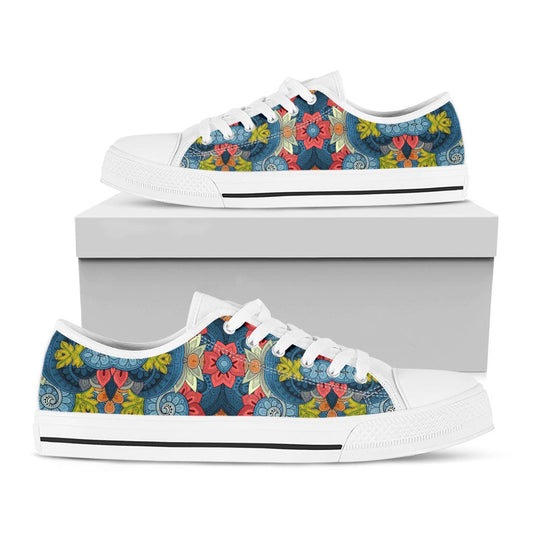 Native Tribal Bohemian Pattern Print White Low Top Sneakers