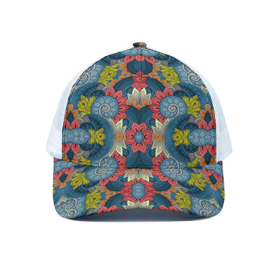 Native Tribal Bohemian Pattern Print White Mesh Trucker Cap