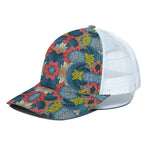Native Tribal Bohemian Pattern Print White Mesh Trucker Cap