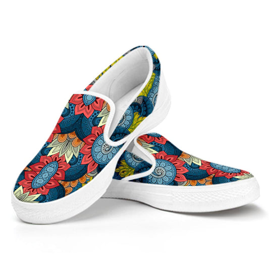 Native Tribal Bohemian Pattern Print White Slip On Sneakers