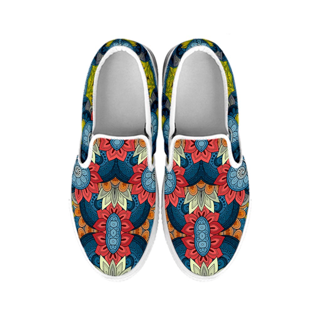 Native Tribal Bohemian Pattern Print White Slip On Sneakers