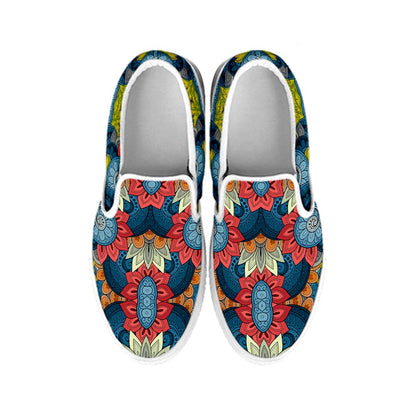 Native Tribal Bohemian Pattern Print White Slip On Sneakers