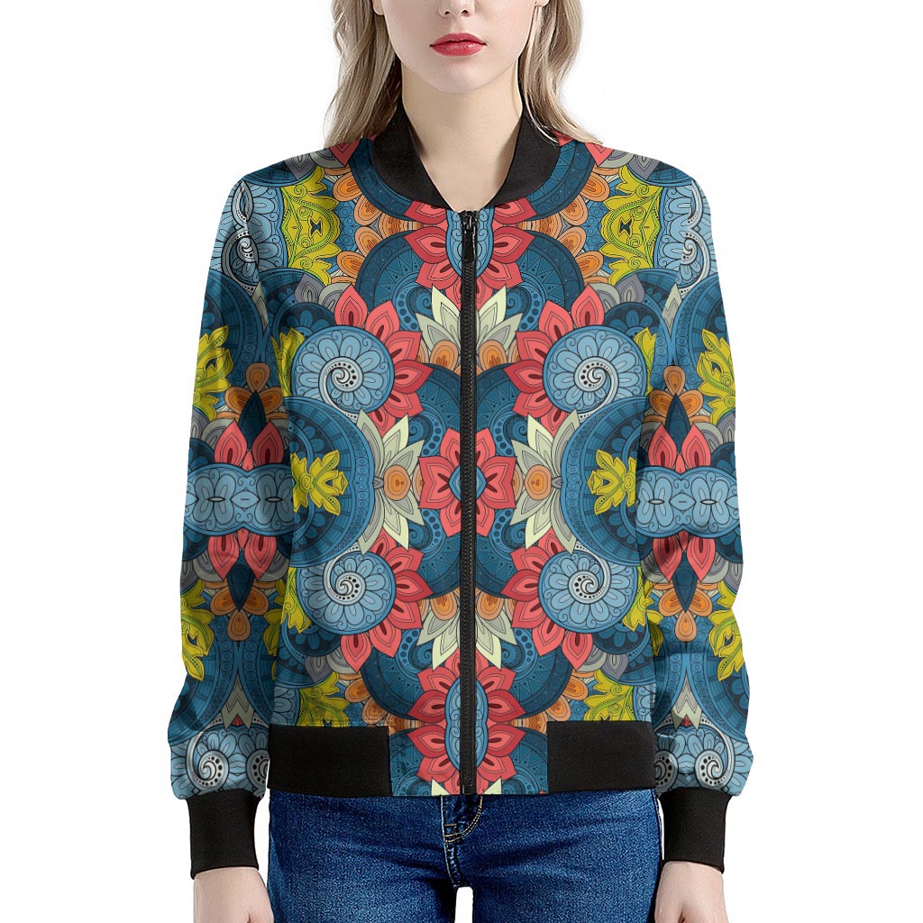 Native Tribal Bohemian Pattern Print Women's Bomber Jacket