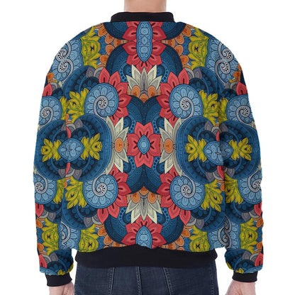 Native Tribal Bohemian Pattern Print Zip Sleeve Bomber Jacket
