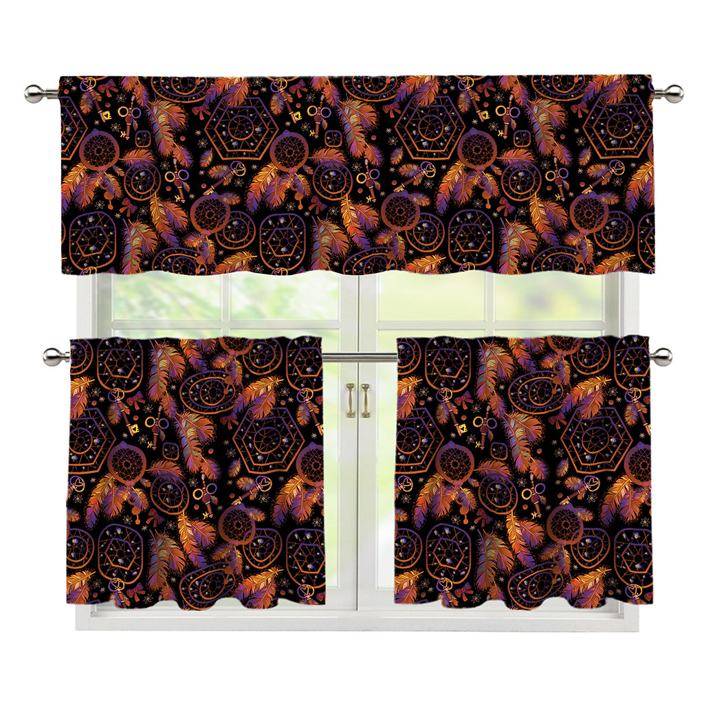 Native Tribal Dream Catcher Print 3 Piece Kitchen Curtains