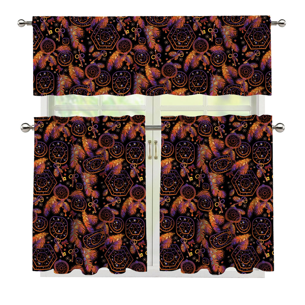 Native Tribal Dream Catcher Print 3 Piece Kitchen Curtains