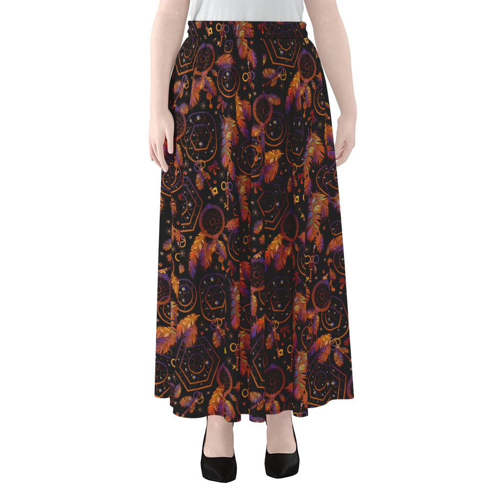 Native Tribal Dream Catcher Print Chiffon Maxi Skirt