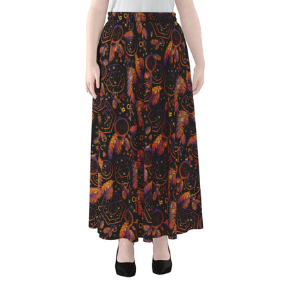 Native Tribal Dream Catcher Print Chiffon Maxi Skirt