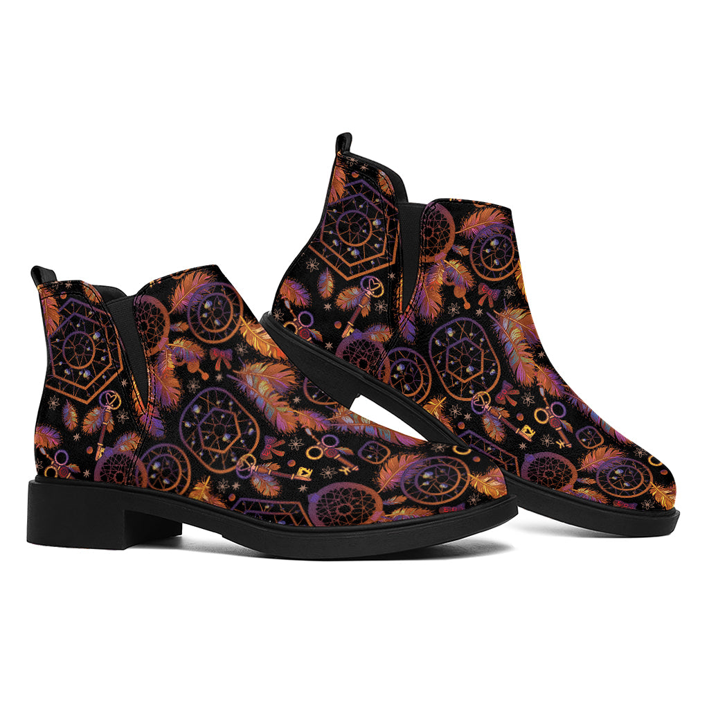 Native Tribal Dream Catcher Print Flat Ankle Boots