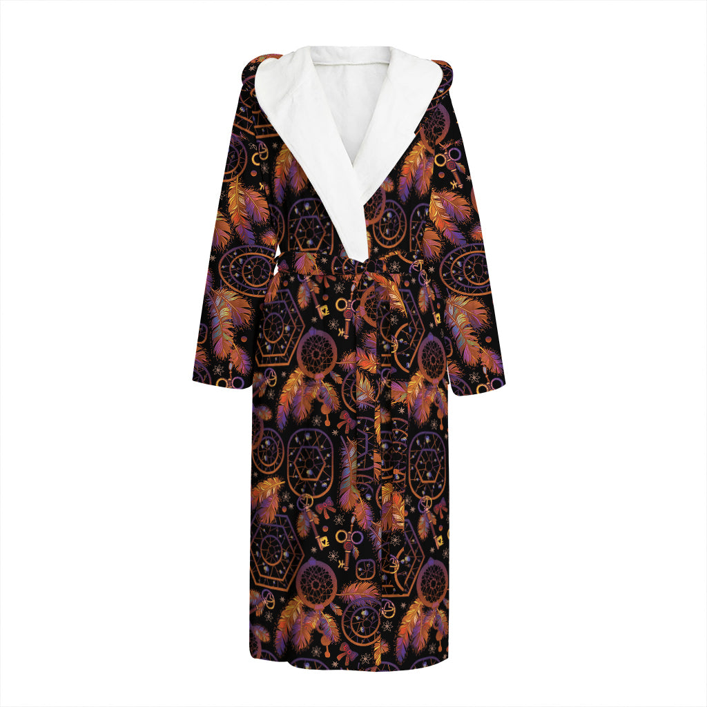 Native Tribal Dream Catcher Print Hooded Bathrobe