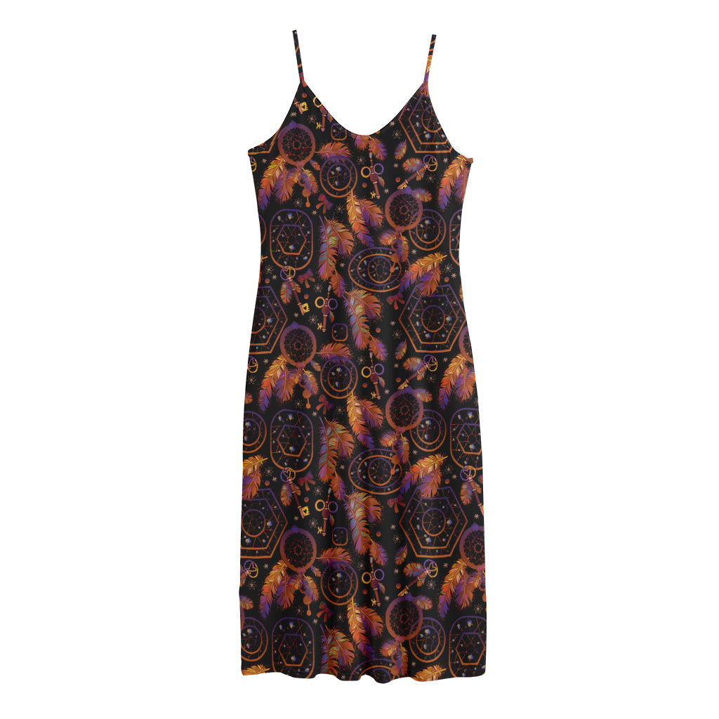 Native Tribal Dream Catcher Print Jersey Midi Cami Dress
