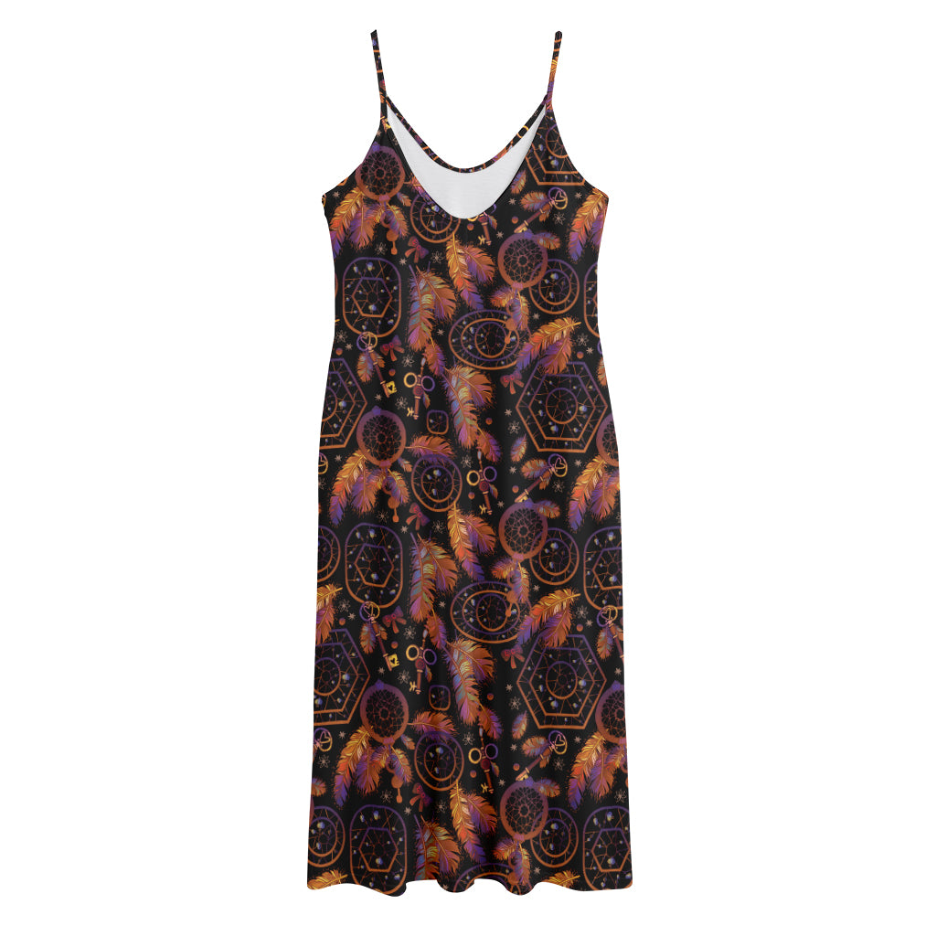 Native Tribal Dream Catcher Print Jersey Midi Cami Dress