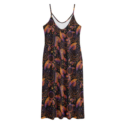 Native Tribal Dream Catcher Print Jersey Midi Cami Dress