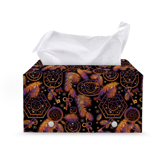 Native Tribal Dream Catcher Print Leather Tissue Box Cover
