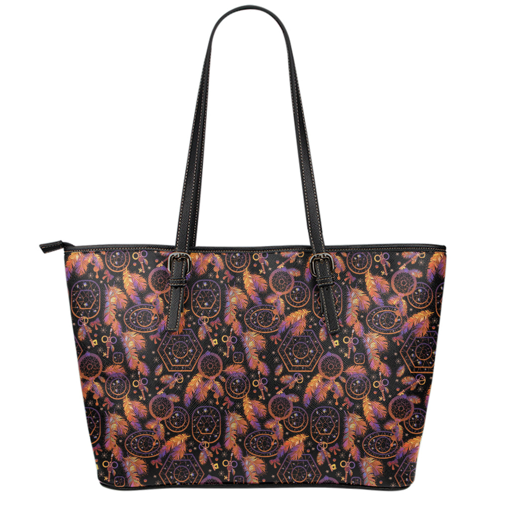 Native Tribal Dream Catcher Print Leather Tote Bag