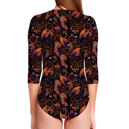 Native Tribal Dream Catcher Print Long Sleeve Swimsuit