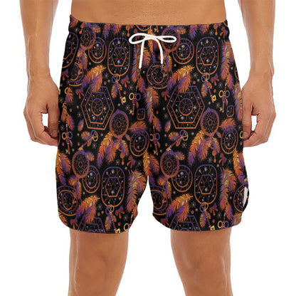 Native Tribal Dream Catcher Print Men's Split Running Shorts