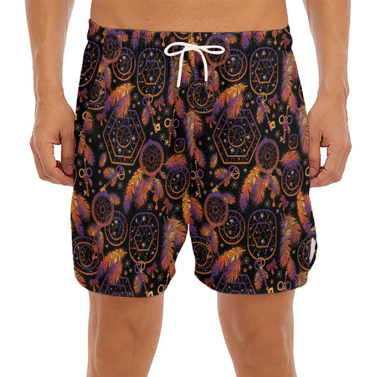 Native Tribal Dream Catcher Print Men's Split Running Shorts