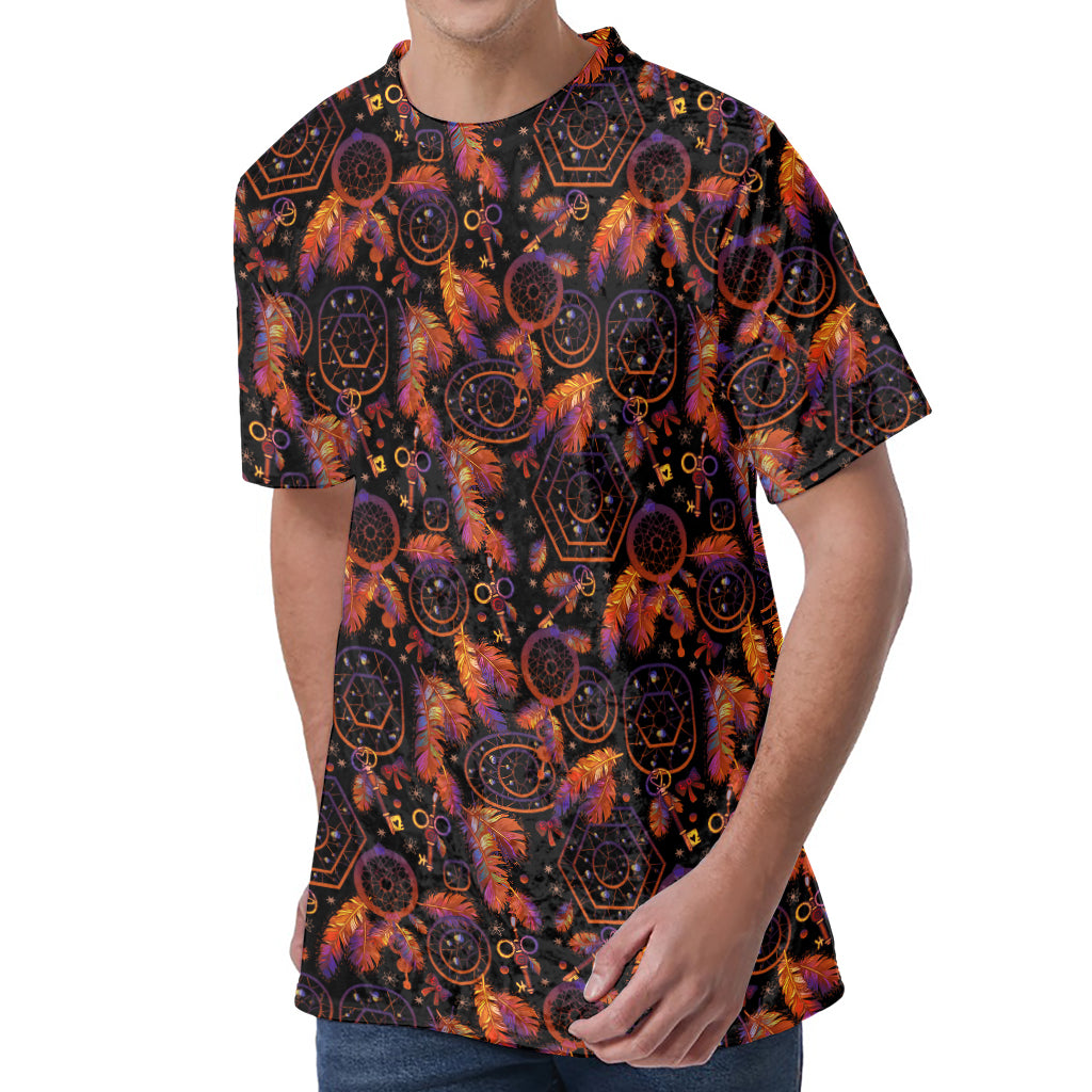 Native Tribal Dream Catcher Print Men's Velvet T-Shirt