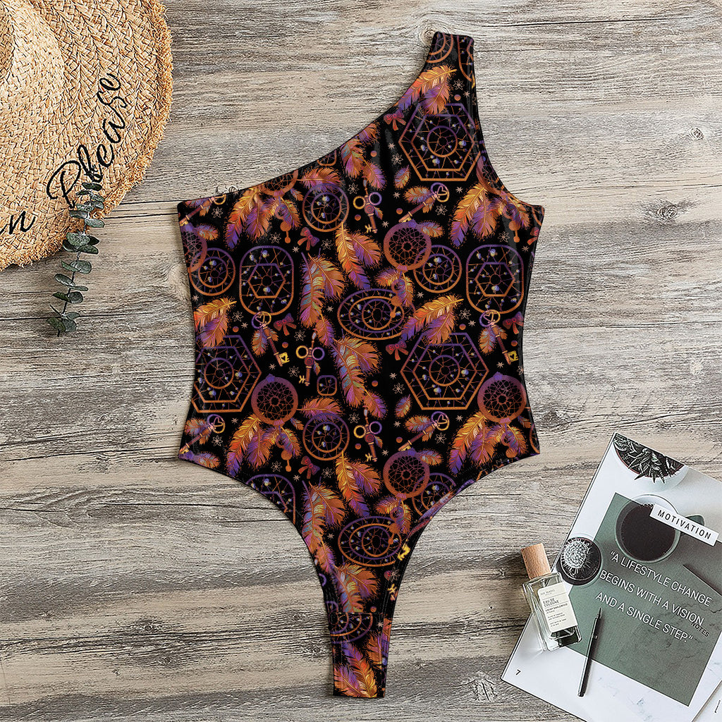 Native Tribal Dream Catcher Print One Shoulder Bodysuit
