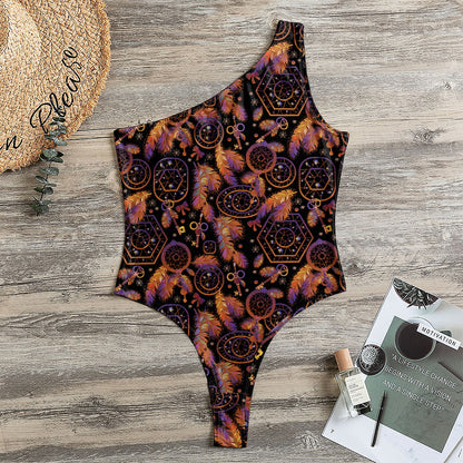 Native Tribal Dream Catcher Print One Shoulder Bodysuit