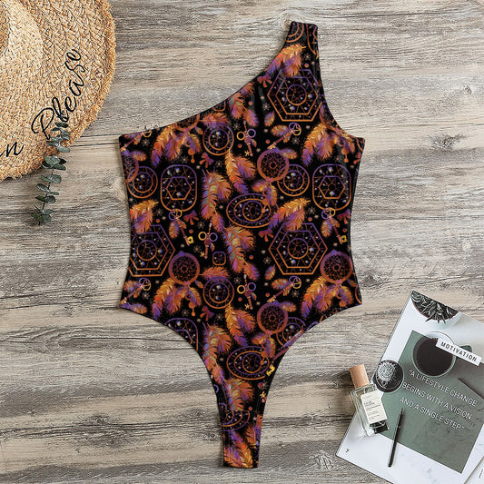 Native Tribal Dream Catcher Print One Shoulder Bodysuit