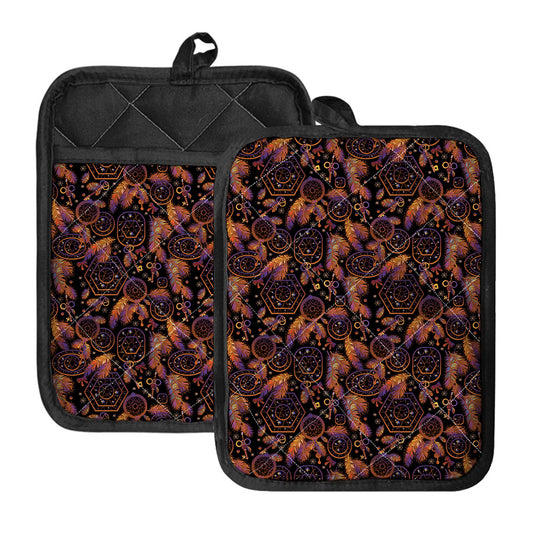 Native Tribal Dream Catcher Print Pot Holders With Pocket