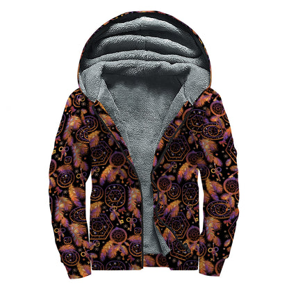 Native Tribal Dream Catcher Print Sherpa Lined Zip Up Hoodie