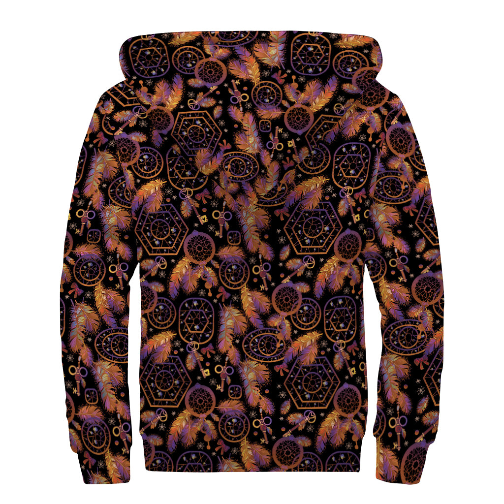 Native Tribal Dream Catcher Print Sherpa Lined Zip Up Hoodie