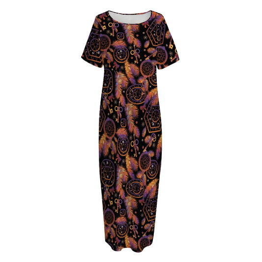 Native Tribal Dream Catcher Print Short Sleeve Long Nightdress