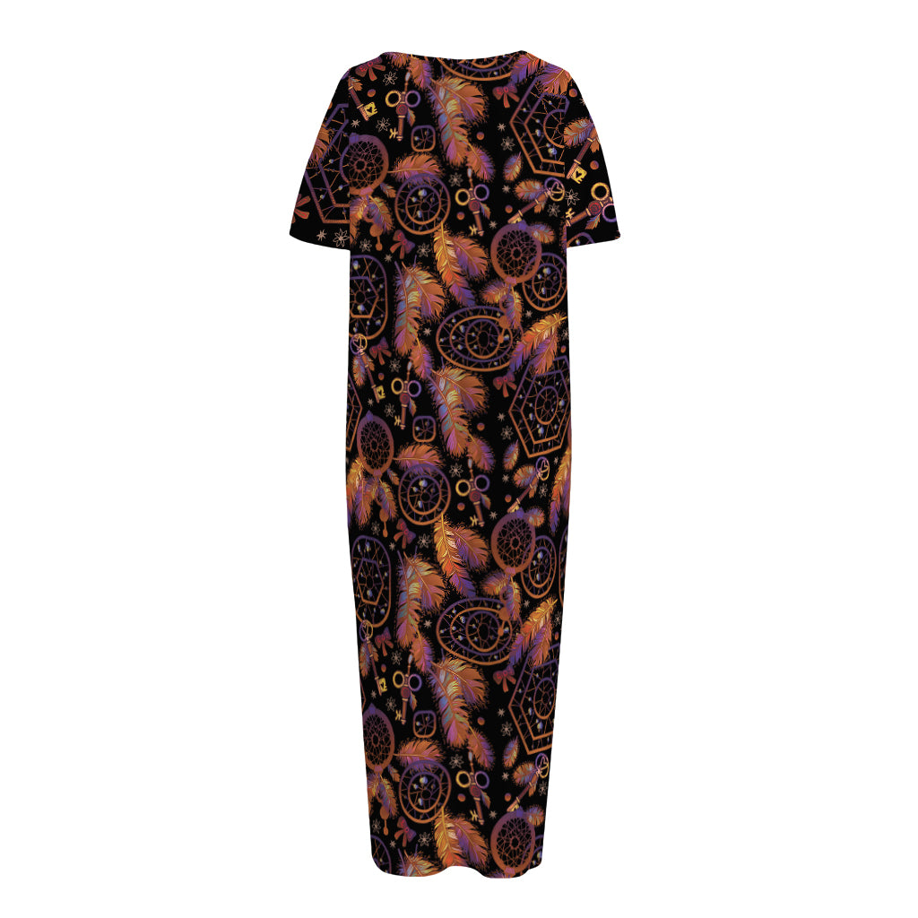 Native Tribal Dream Catcher Print Short Sleeve Long Nightdress