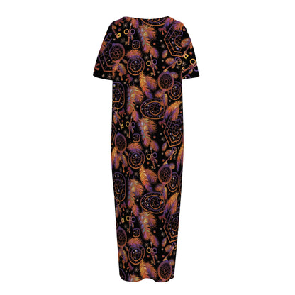 Native Tribal Dream Catcher Print Short Sleeve Long Nightdress