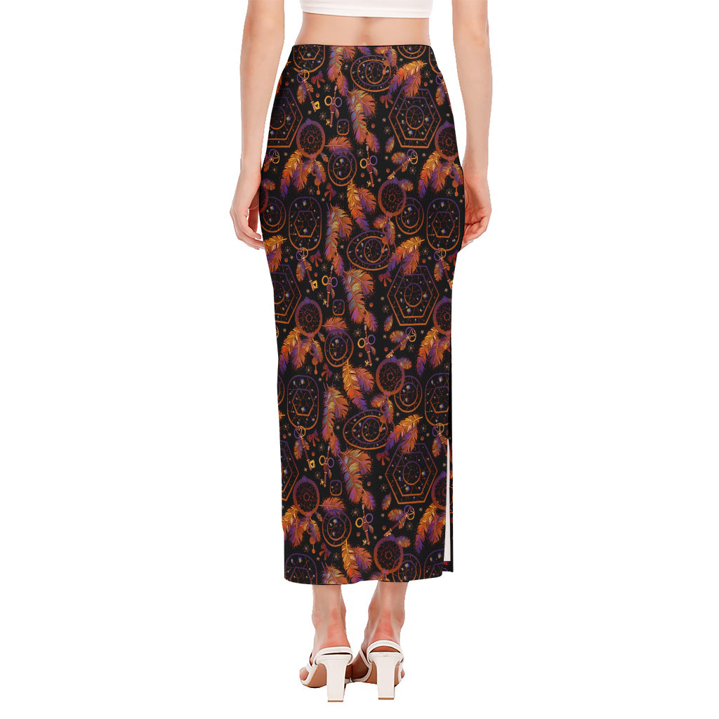 Native Tribal Dream Catcher Print Side Slit Maxi Skirt