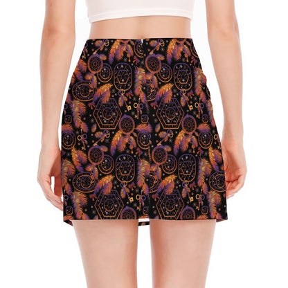 Native Tribal Dream Catcher Print Side Slit Mini Skirt
