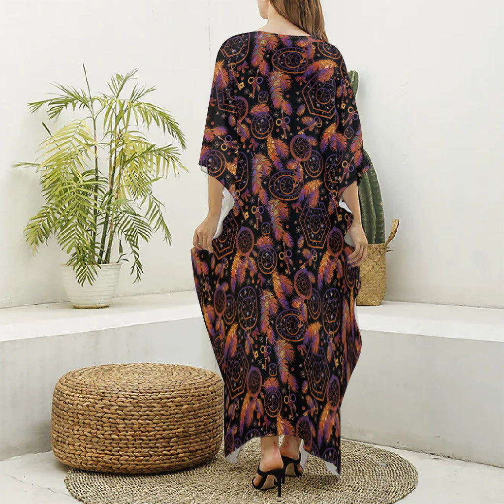 Native Tribal Dream Catcher Print Silk V-Neck Kaftan Dress