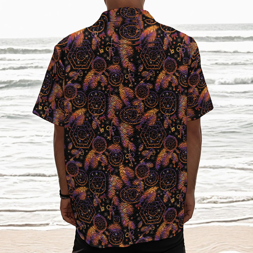 Native Tribal Dream Catcher Print Textured Short Sleeve Shirt