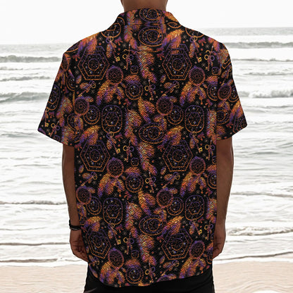 Native Tribal Dream Catcher Print Textured Short Sleeve Shirt