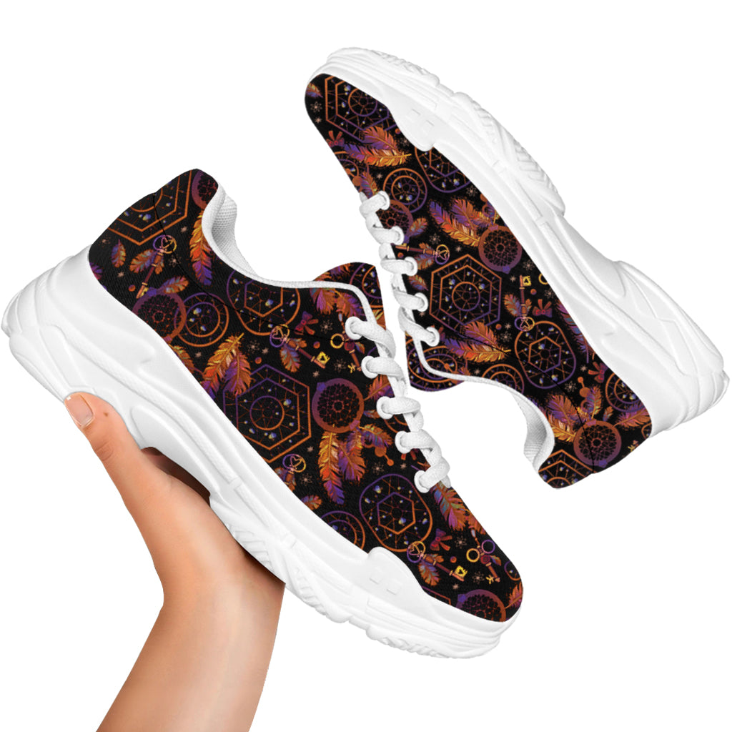 Native Tribal Dream Catcher Print White Chunky Shoes