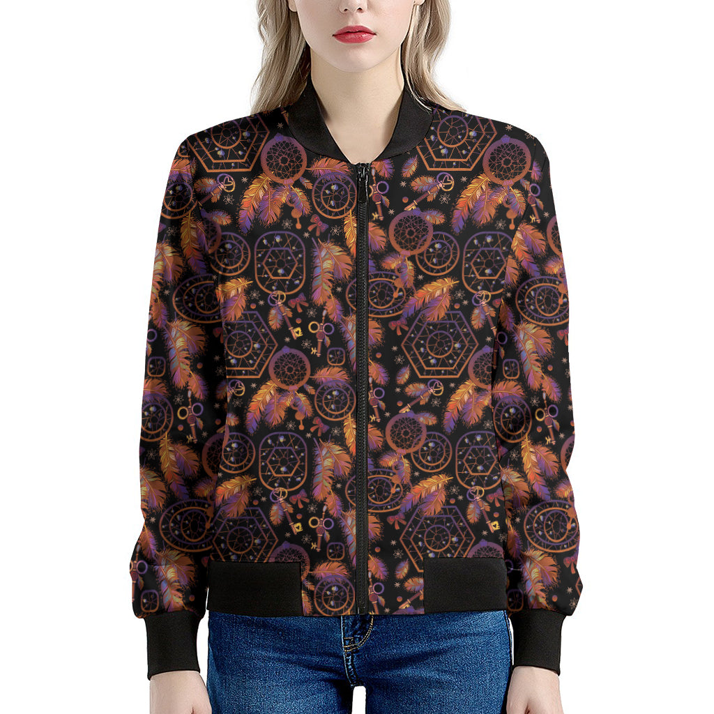 Native Tribal Dream Catcher Print Women's Bomber Jacket