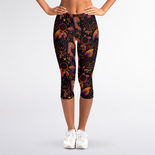Native Tribal Dream Catcher Print Women's Capri Leggings