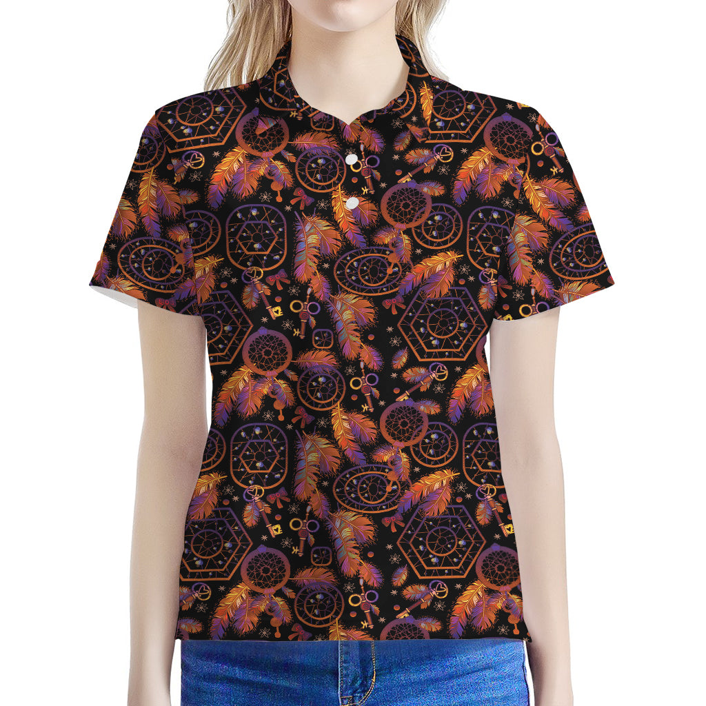 Native Tribal Dream Catcher Print Women's Polo Shirt