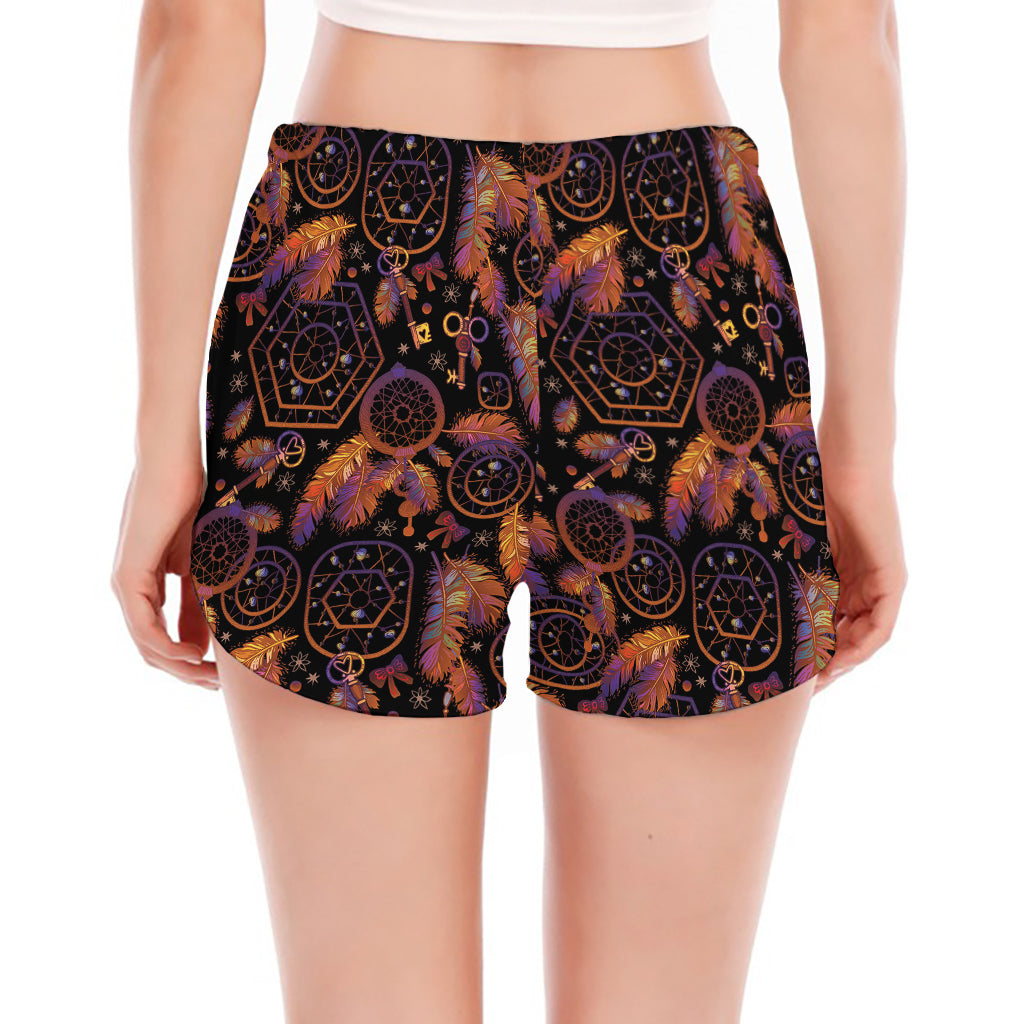 Native Tribal Dream Catcher Print Women's Split Running Shorts