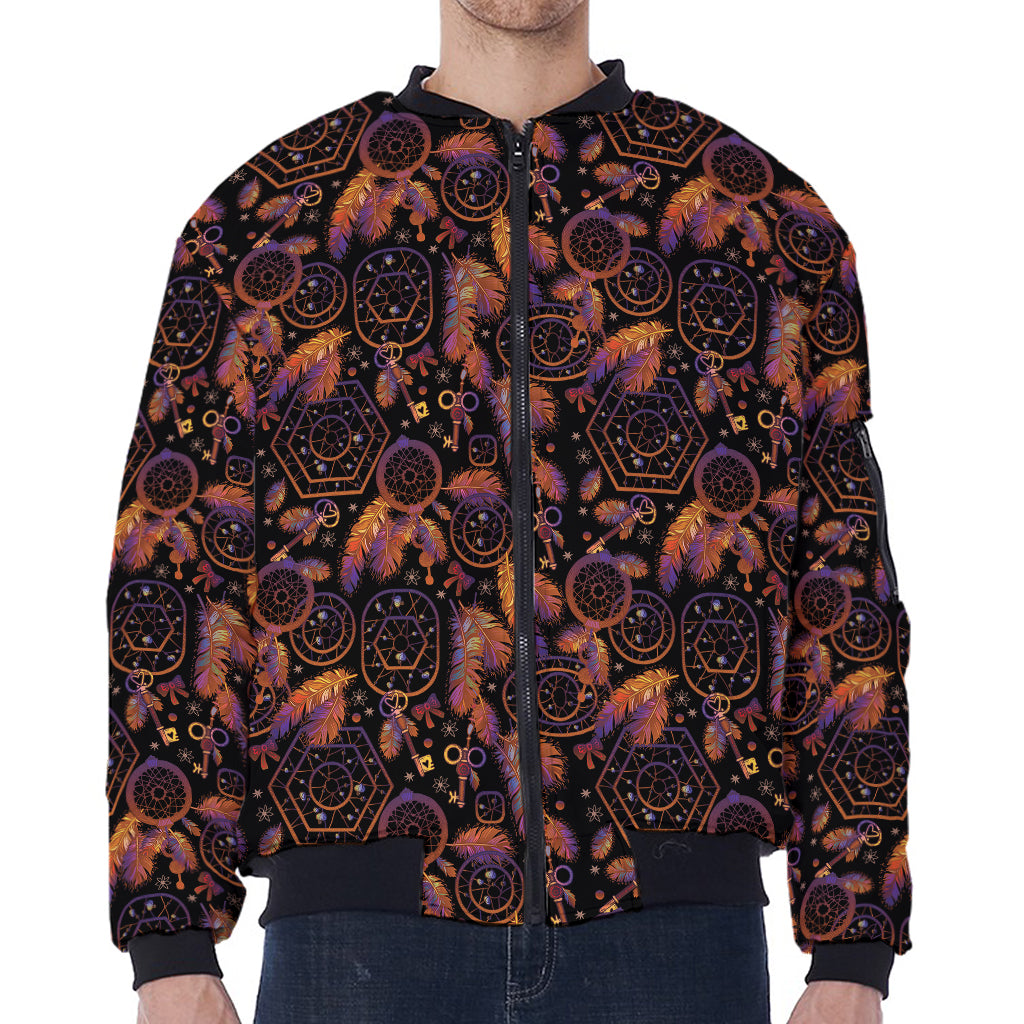 Native Tribal Dream Catcher Print Zip Sleeve Bomber Jacket