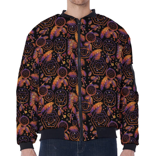 Native Tribal Dream Catcher Print Zip Sleeve Bomber Jacket