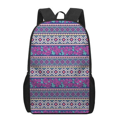 Native Tribal Ethnic Rose Pattern Print 17 Inch Backpack